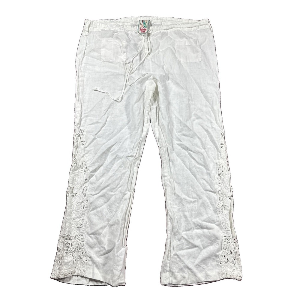 Johnny Was Women's White Linen Pants Wide Leg XL